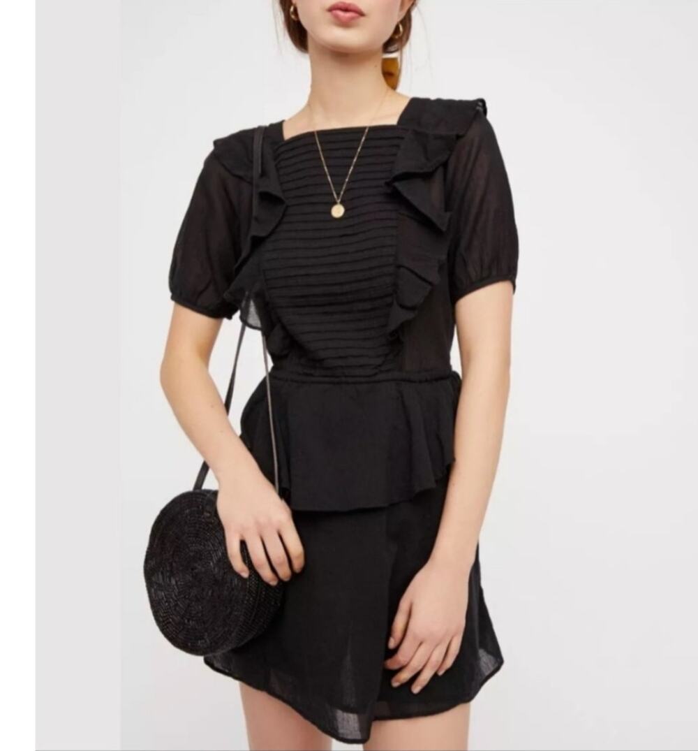 Free people In the Mood for Love ruffle backless black dress Size Sm Whimsigoth